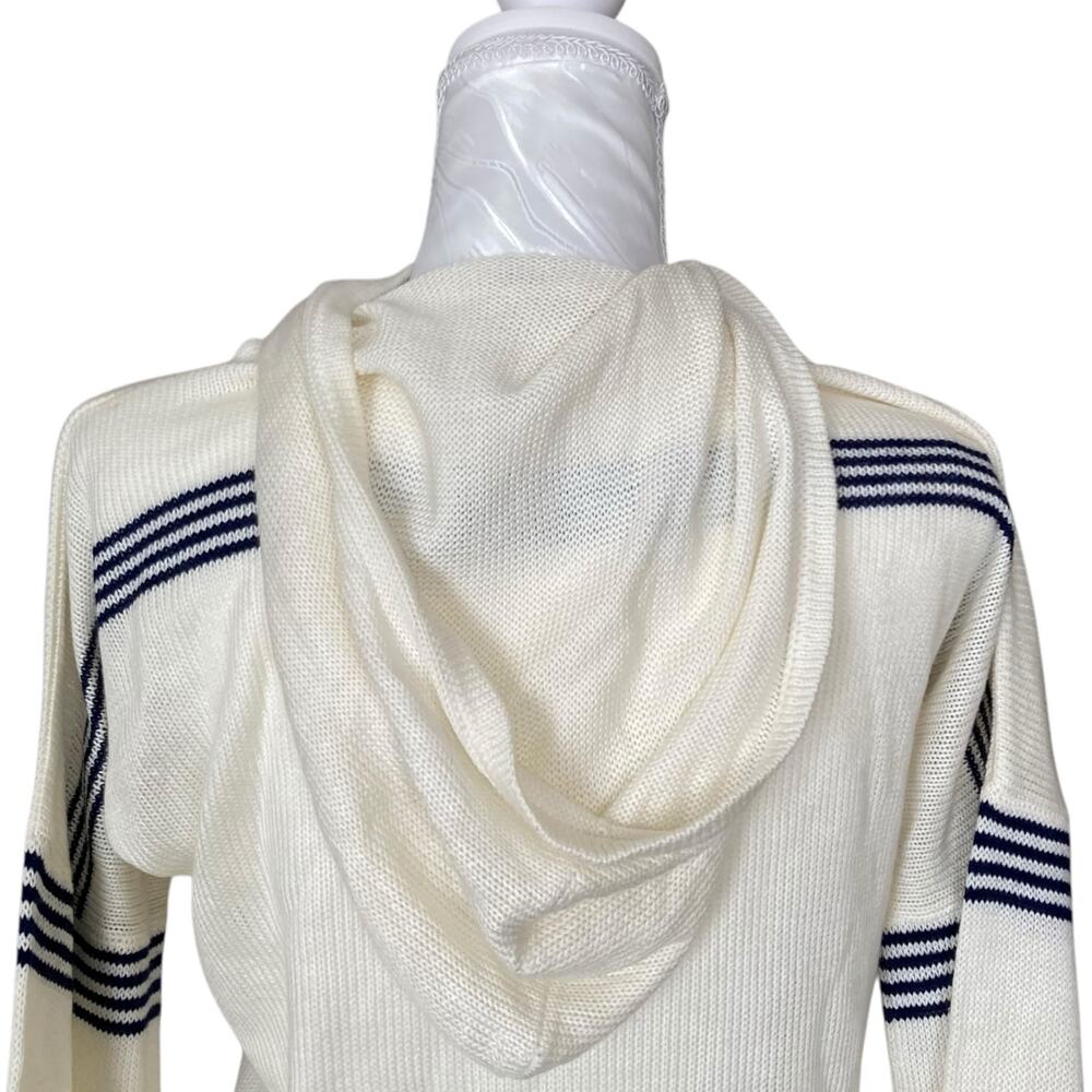 Vintage White Navy Stripe Knit Hoodie Sweater Embroidered Patch Womens Small - Picture 5 of 16